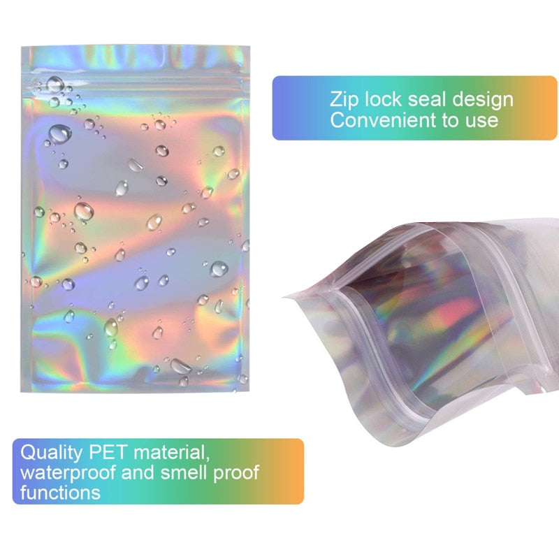 20pcs Iridescent  Hologram zip lock bags